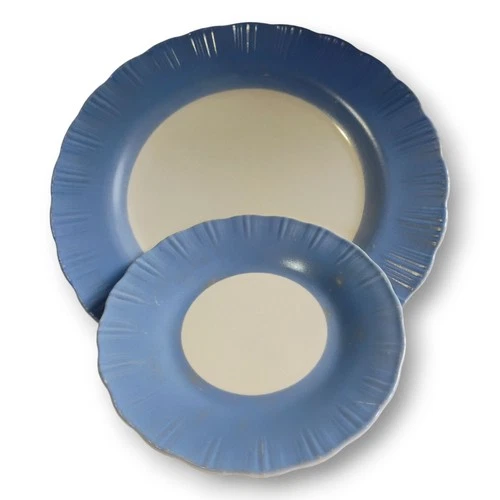 Macbeth Evans Cremax Bordette Plate Set (2) Pastel Blue 9.25" Dinner & 6" Bread