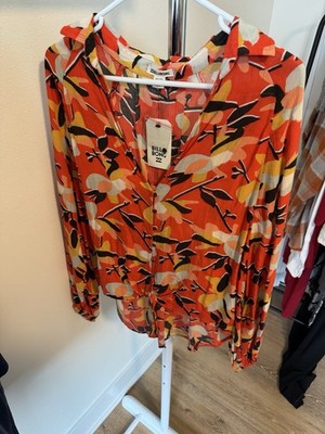 Billabong Clear Days Top red print tie-front closure size large new with tag