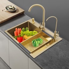 Drop in Gold Kitchen Sink Stainless Steel Sink Gold Single Bowl Kitchen Sink NEW