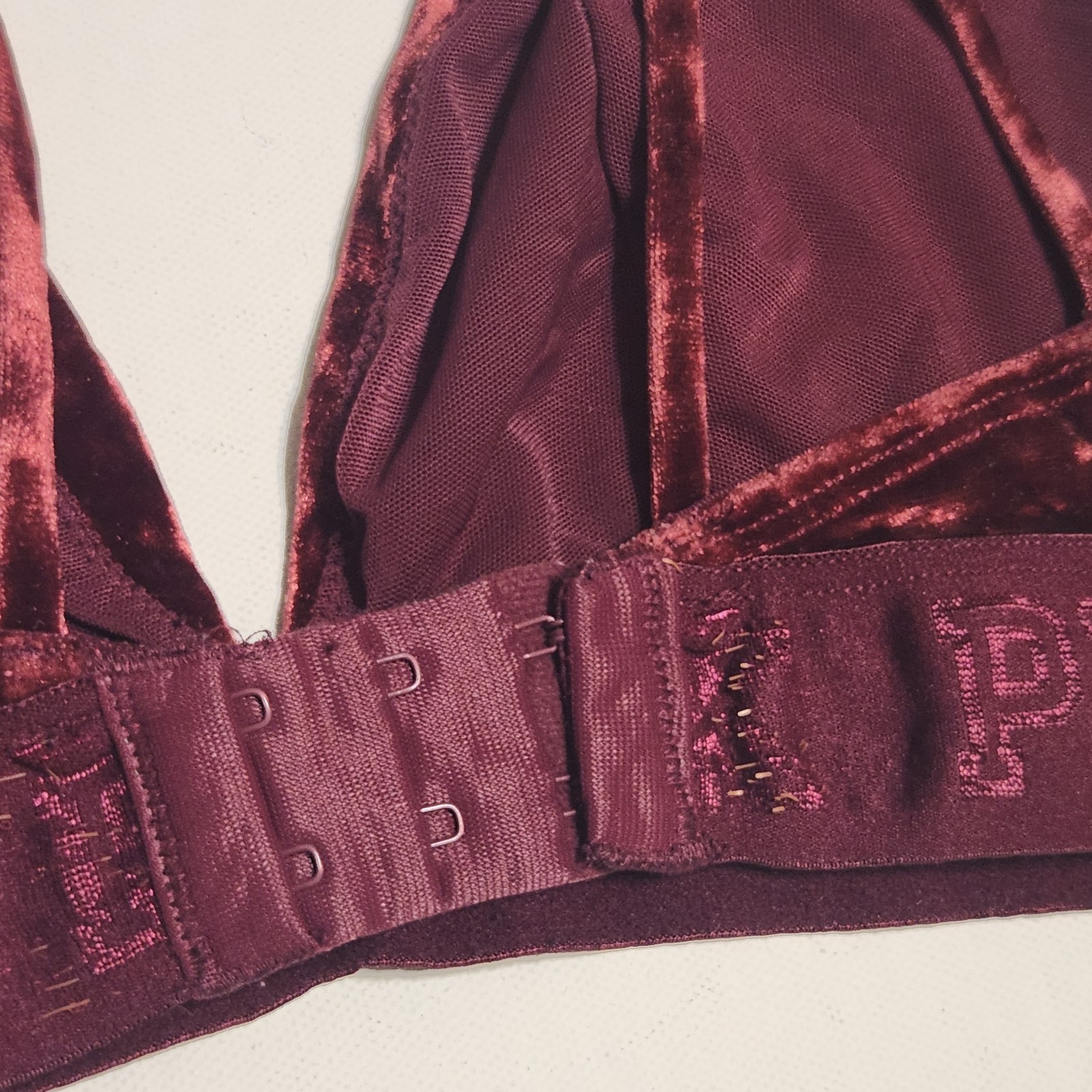PINK Victorias secret  Burgundy Wine Red Crushed velvet Bra Bralet