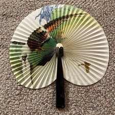Vintage Metal Paper Hand Fan Fold Up 1950-1960 China Floral