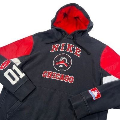 Nike Hoodie Mens Large Black Red Chicago Bulls Fleece Pullover Sweatshirt NBA
