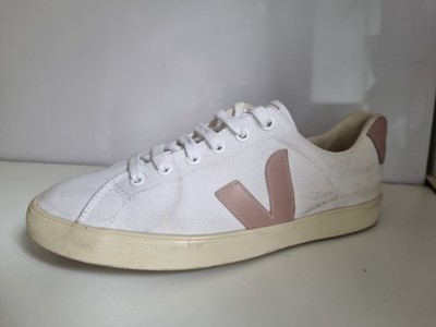 VEJA DESIGNER UK 6 EU 39 DAMENSCHUHE SNEAKER WEISS ROSA CANVAS FLACH SCHNÜRSCHUHE