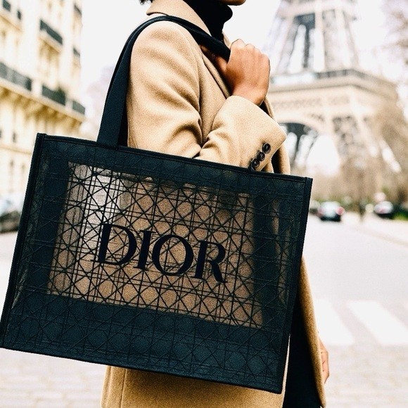 NEW Dior Beauty Black Mesh Tote and Pouch~ Matching Set~ Luxury