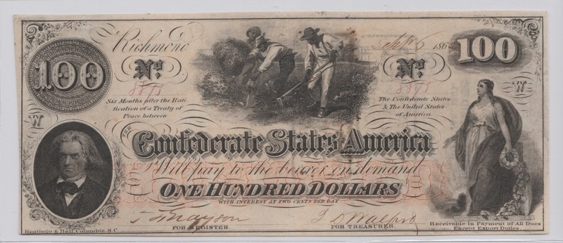 1862 $100 Confederate piece, CS-41 - Ungraded