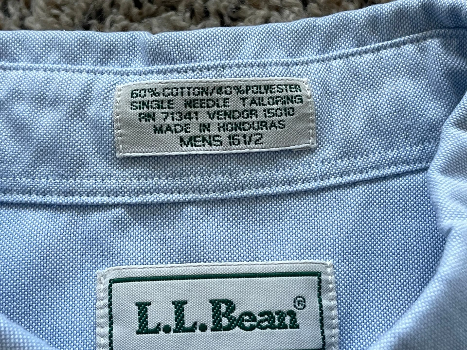 Camisa vintage LL Bean para hombre 16,5 azul con botones manga corta '00 Foto 3 de 4