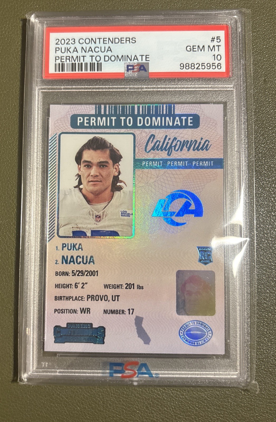 Puka Nacua Panini Contenders Permit to Dominate #5 Base