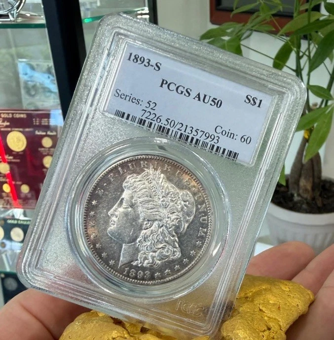 1893-S $1 PCGS AU50 Morgan Silver Dollar Vintage Slab Amazing Devices Wow! Key!
