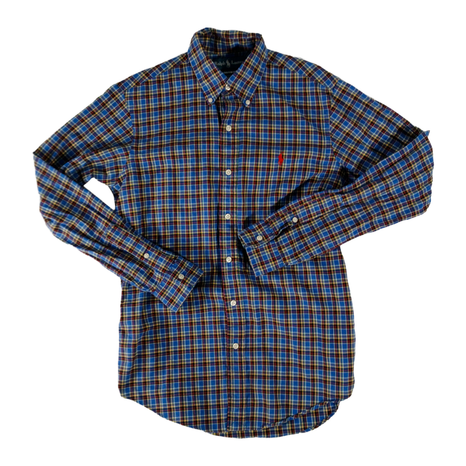 Ralph Lauren Custom Fit Shirt Men S/P Blue Plaid Button Down Long Sleeve Cotton