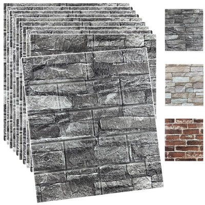 10PCS 3D Wall Panels Peel and Stick Foam Brick Wallpaper 10PCS, Black 