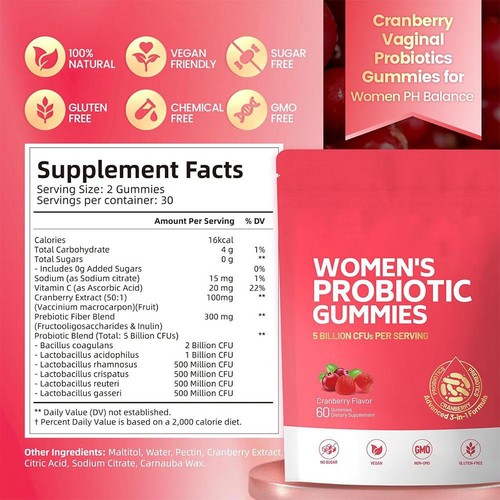 Damen Probiotische Gummis Cranberry Geschmack 60 Gummis - - Bild 6 von 10