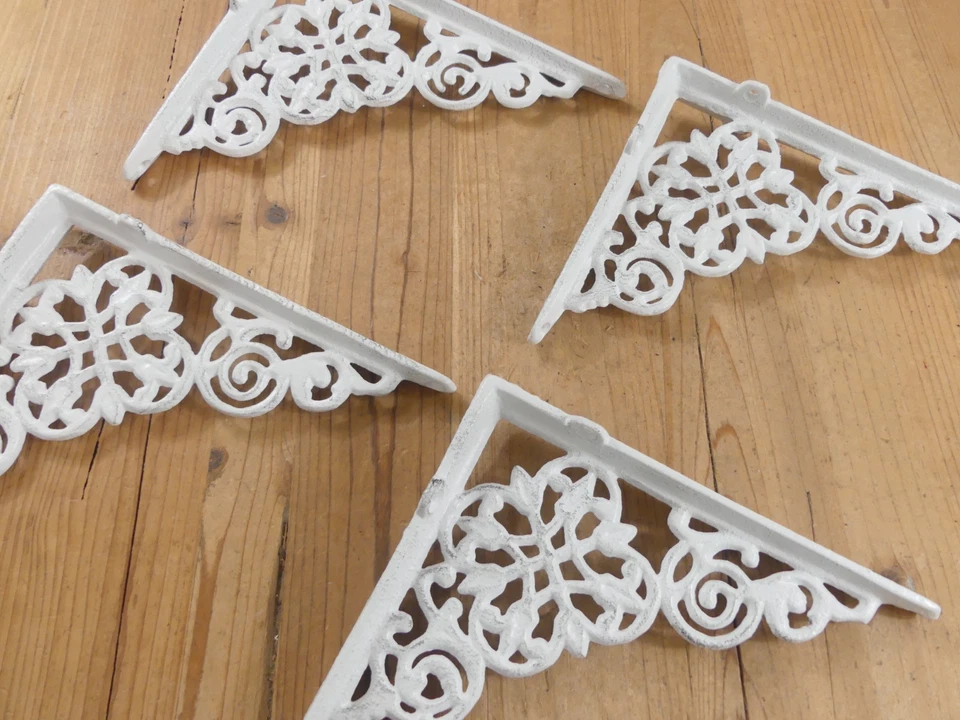 4 soportes de estantería de hierro fundido blanco envejecido soportes estantería 7 3/4" X 6 1/2" Foto 2 de 4