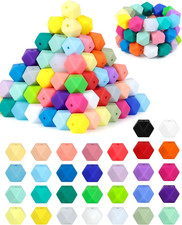 90PCS Hexagon Silicone Beads,30 Colors 14Mm Silicone Beads for Keychain Making