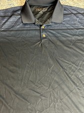 Pebble Beach Golf Men Polo Shirt L Black Striped Dry Luxe Performance NICE