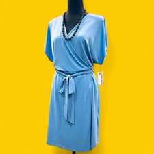 NINE WEST Dolman Sleeve Cornflower Blue Stretchy Pullover Faux Wrap Dress XL