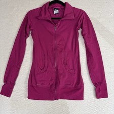 Nike Dri Fit Full Zip Jacket Thumbhole Pocket Long Sleeve Pink Blue Womens XS