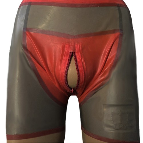 Pantalones Cortos Látex - Transparente con Borde Rojo Talla:L(3778) - Imagen 3 de 6