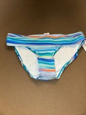 Jantzen Fold-Over Melted Stripe Hipster Bikini Bottoms, Blue/Multi, size 14