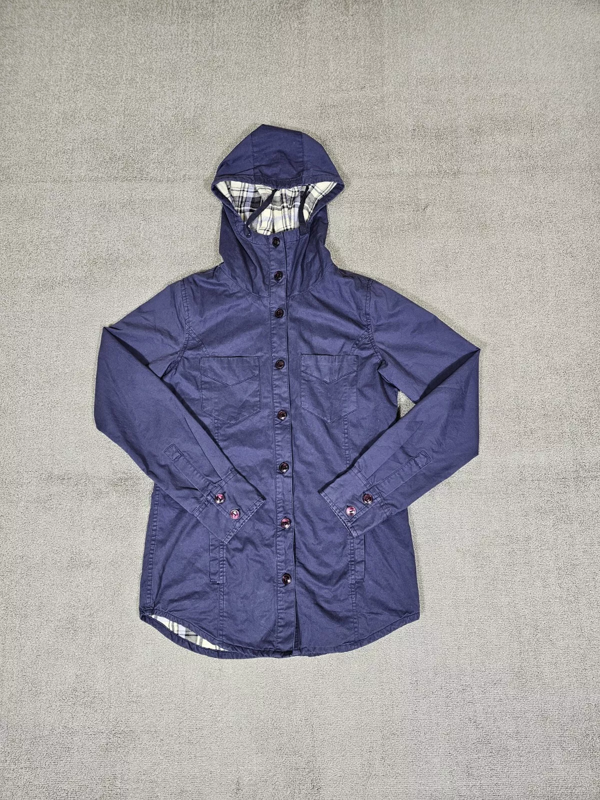 burton button up plaid lining hoodie drawstring outdoor jacket