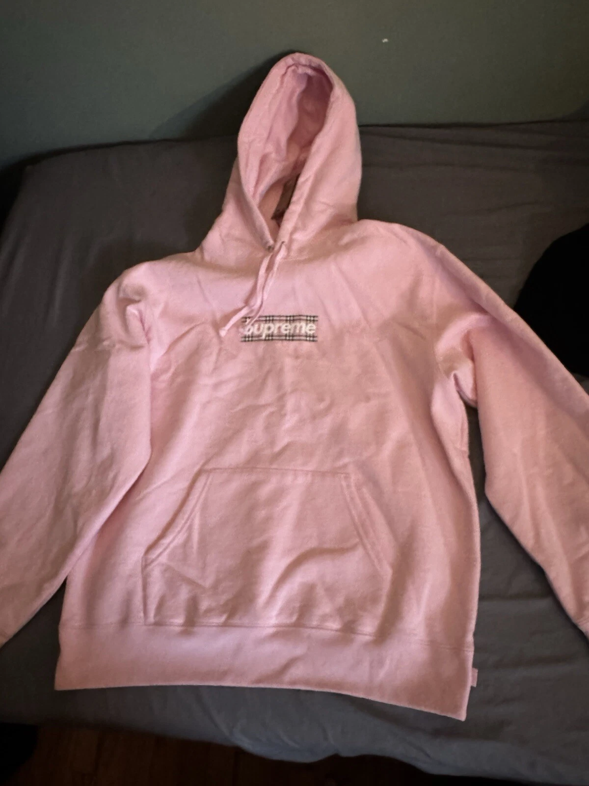 Felpa con cappuccio Supreme x Burberry Box logo rosa DS taglia M