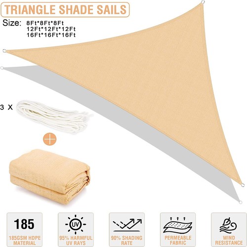 Sun Shade Sail Garden Patio Awning Canopy Waterproof UV Triangle Cover Outdoor - Picture 2 of 12