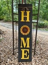 Primitive Rustic Farmhouse Wood HOME with Sunflower 48" X 12" Porch Sign  
