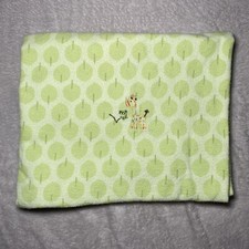 Carters Just One Year Baby Blanket Embroidered Giraffe Frog Green Tree Flannel