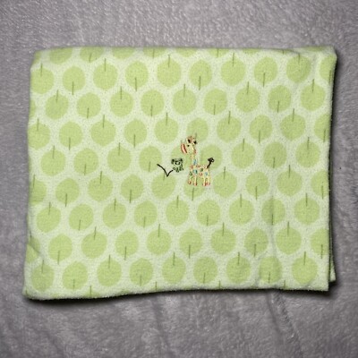 Carters Just One Year Baby Blanket Embroidered Giraffe Frog Green Tree  Flannel