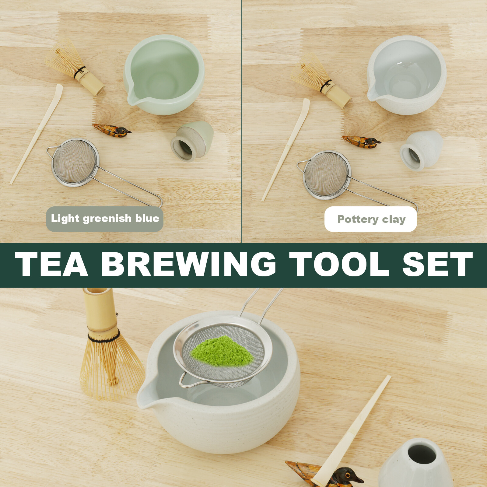 6Pcs Matcha Whisk Set Ceramic Matcha Bowl with Filter Tea Tray 530ml♔