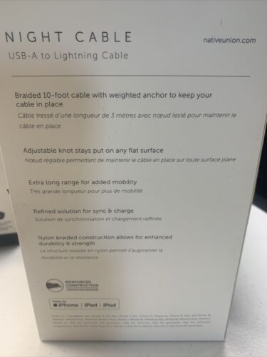 Native Union Night 10' Ft Braided weighted Lightning to USB-A Cable iphone ipad - Picture 2 of 3