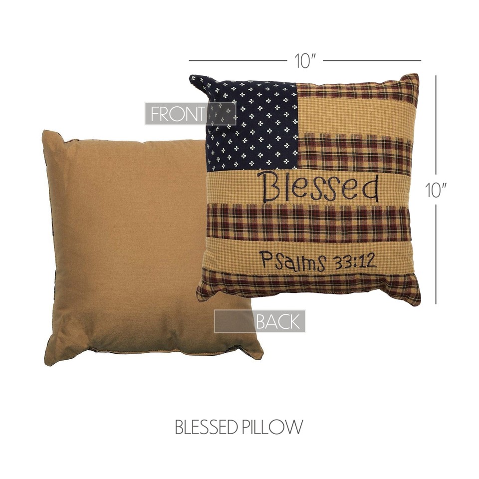 VHC Brands Primitive 16x16 Throw Pillow – Red Patriotic Patch Cotton, Plaid, Button Closure