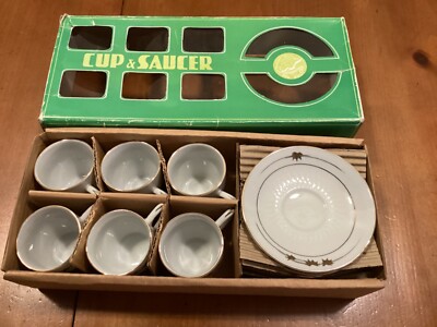 Vintage Sea Gull Porcelain China Set of 6 Teacups Saucers Gold Accent New in Box
