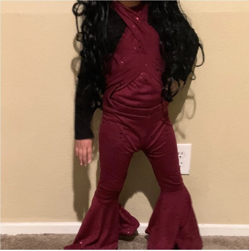 Selena Costume for Girls Burgundy Jumpsuit Halloween Outfit Size: 3T