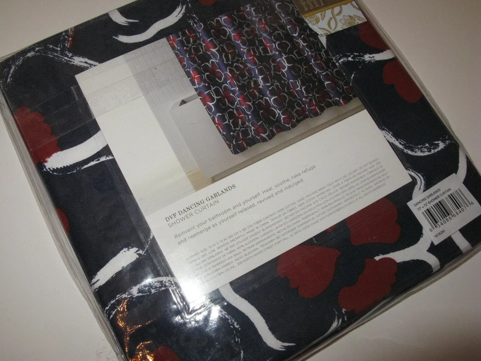 Diane Von Furstenberg GUIRNALDAS DE BAILE Cortina de Ducha Floral Azul Rojo NUEVO Foto 3 de 3