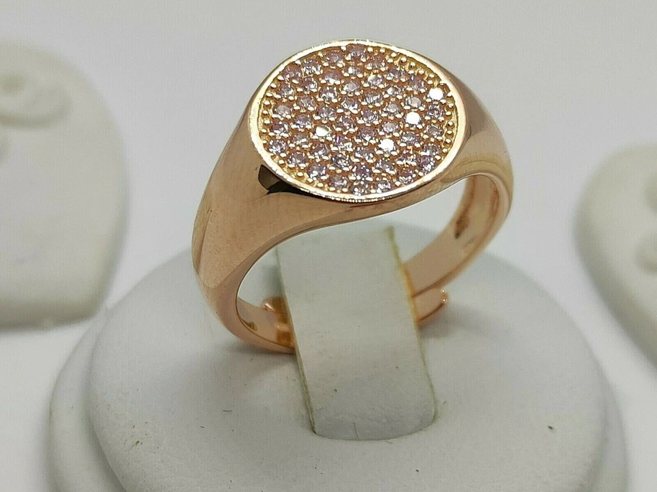 Anello  chevalier Argento 925 DORATO con zirconi. Anello argento MIGNOLO - Immagine 2 di 4