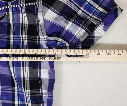 Roar Signature Embroidered Button-up Shirt Purple Blue White Plaid Mens L - Picture 5 of 5