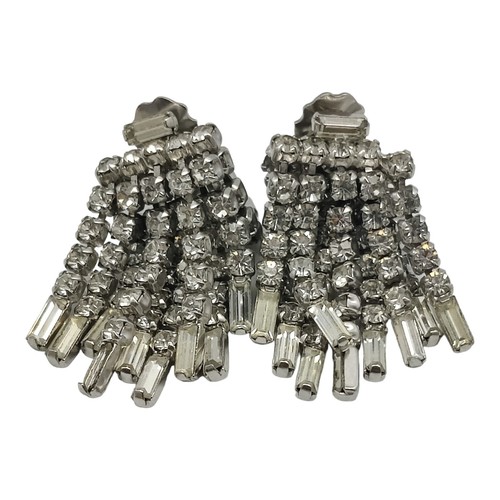 Vintage Rhinestone Waterfall Dangle Drop Brooch Earrings and Bracelet - Picture 2 of 12