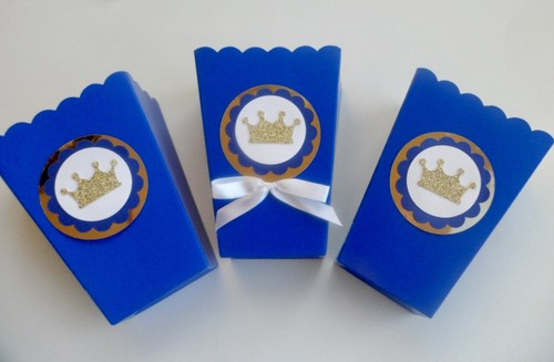 Royal Prince Party favors. Royal Blue, Popcorn, goodie bags SET OF 10 - 第 1/3 張圖片