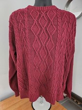 Vintage Lord Jeff Burgundy Cable Knit Sweater Mens Large Fine Cotton Red USA