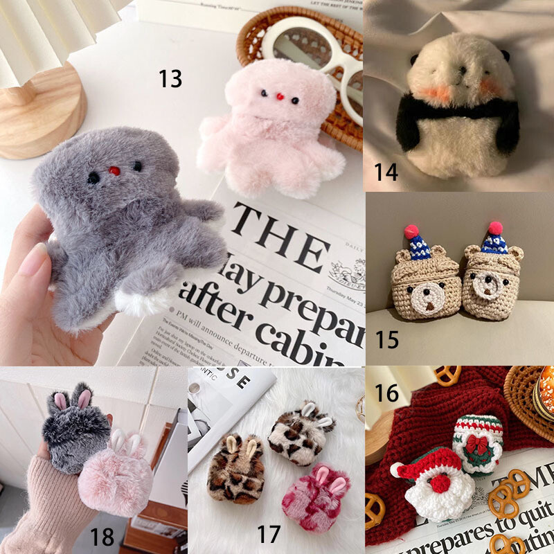 Lovely Animal Velvet Plush Kint Earphone Cover For Apple AirPods Pro 3 1/2 Case-image