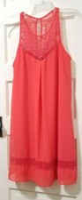 FLASH SALE! VTG Y2K 90S IZ Byer LARGE SHEER Sheath Dress Coral Orange Lined Lace