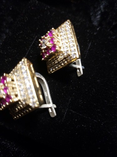 Artisan Handmade RUBY & WHITE TOPAZ .925 Sterling Earrings #valentines bling! - Picture 10 of 11