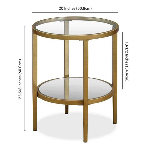 Hera 20 in. Antique Brass Finish Round Glass Top End Table - Picture 5 of 6