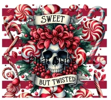 20oz Sublimation Tumbler Wrap Sweet But Twisted Christmas Skull Ready To Press