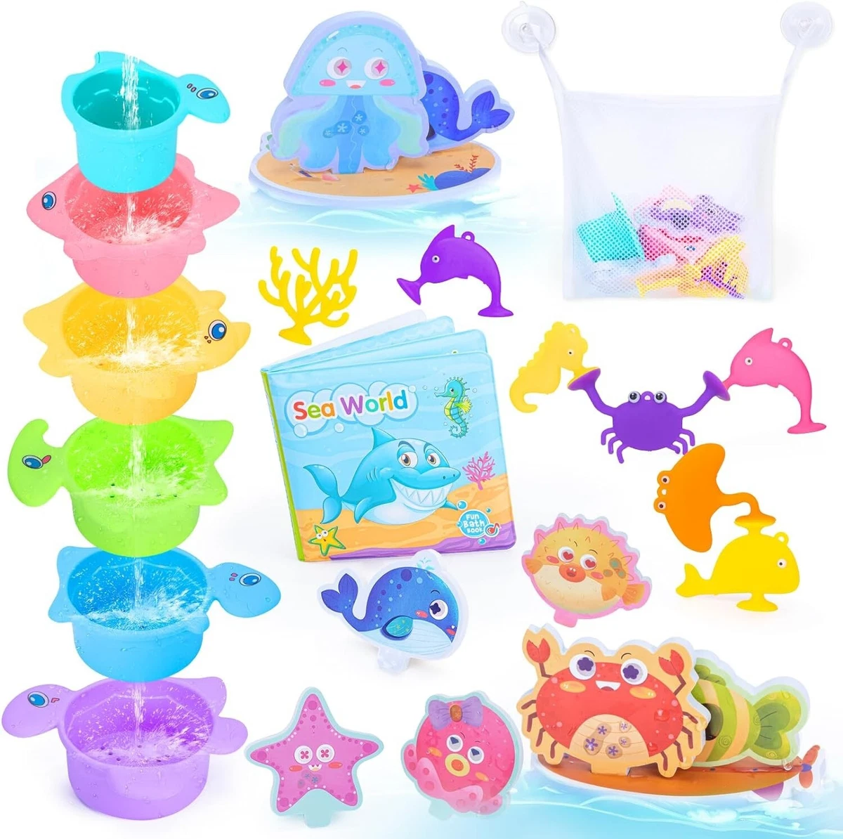 Thedttoy Bath Toys Set Sea World Baby Kids Books Educational Storage Net