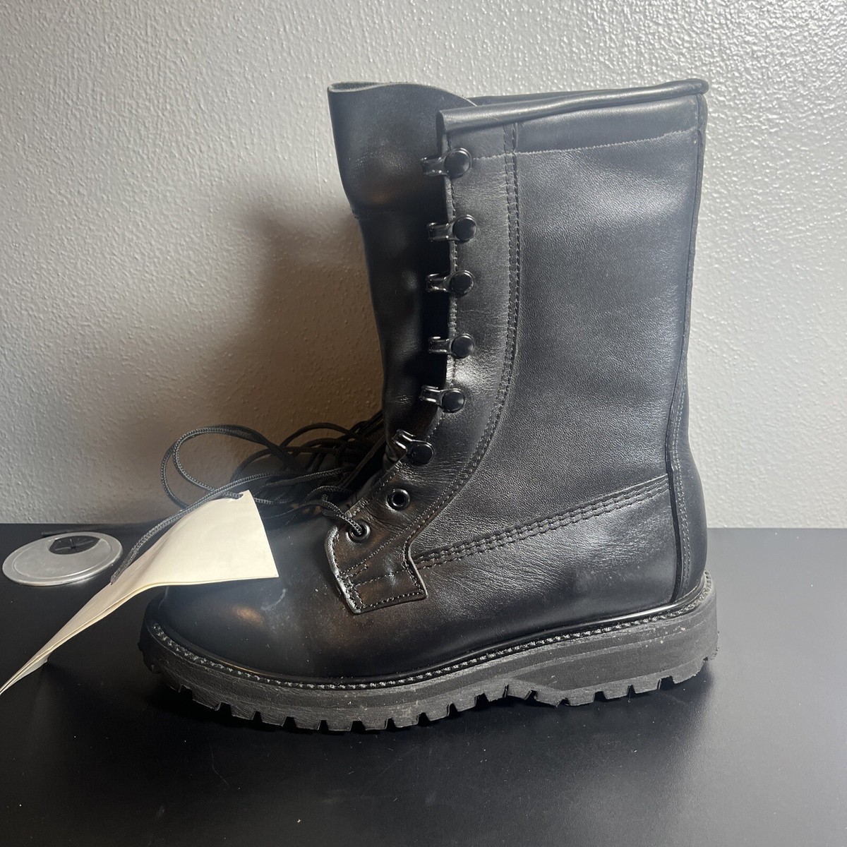 Vibram Mens Black Leather Lace Up Combat Military Boots MIL 
