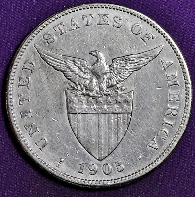 1905-s Philippines 1 Peso Silver.  204613