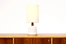 Ceramic Stoneware Studio Pottery Table Lamp - Small Weave — White Glaze — L30