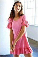 NWT Anthropologie Sundry LA Ruffled Tunic Mini Dress Pink S/1 Made in USA $168