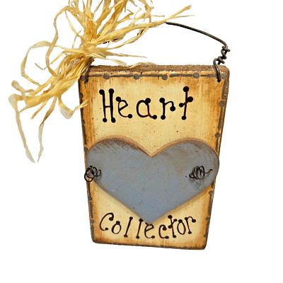 Vintage Handcrafted Folk Art Heart Collector Wall Plaque Painted Woodl 5.25x3.5''